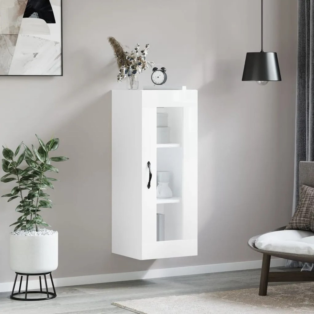 vidaXL Dulap montat pe perete, alb extralucios, 34,5x34x90 cm