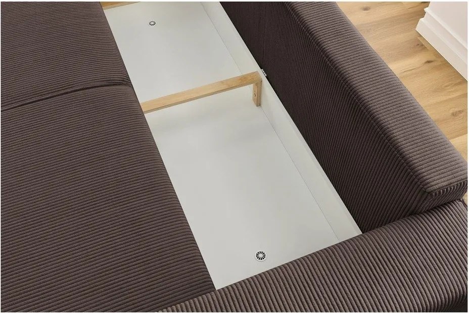 Canapea taupe extensibilă cu tapițerie din catifea reiată 245 cm Nihad – Bobochic Paris
