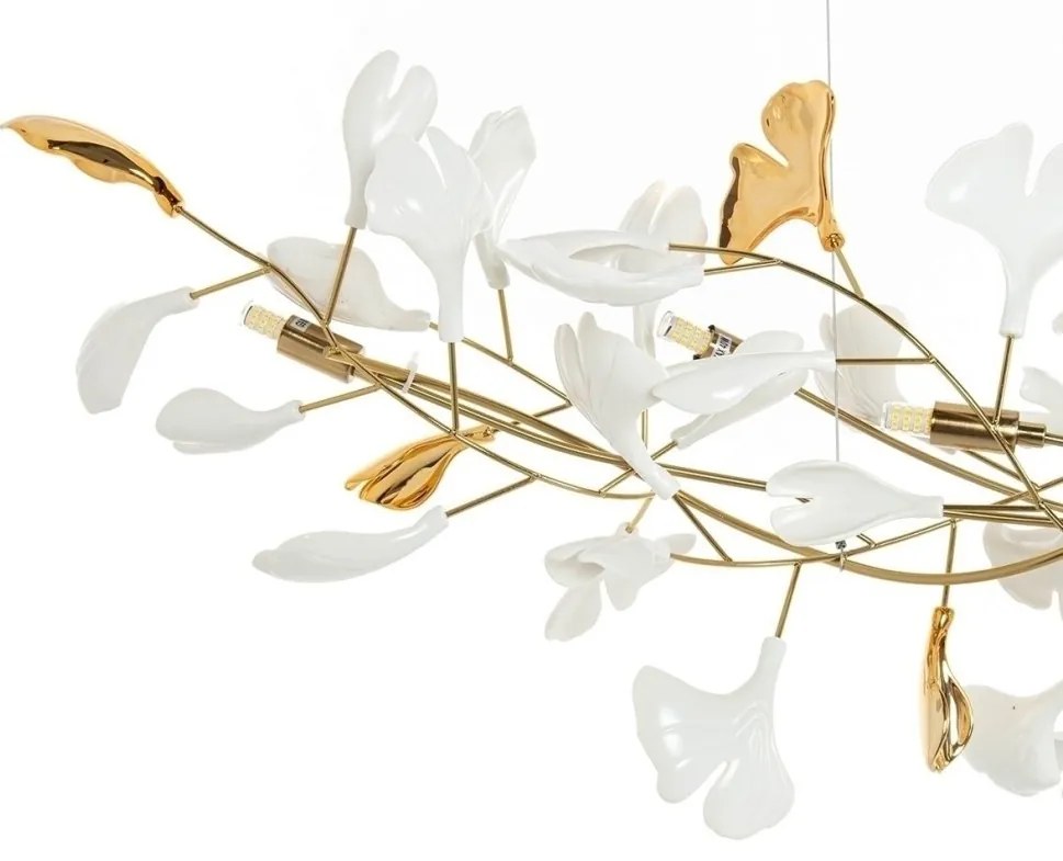 Lustra Suspendata, Metal Auriu, Petale Flori Albe, FLORA 250 PP