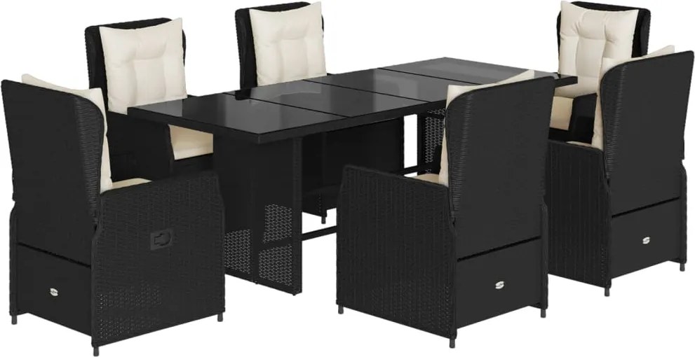 vidaXL Set mobilier de grădină cu perne, 7 piese, negru, poliratan
