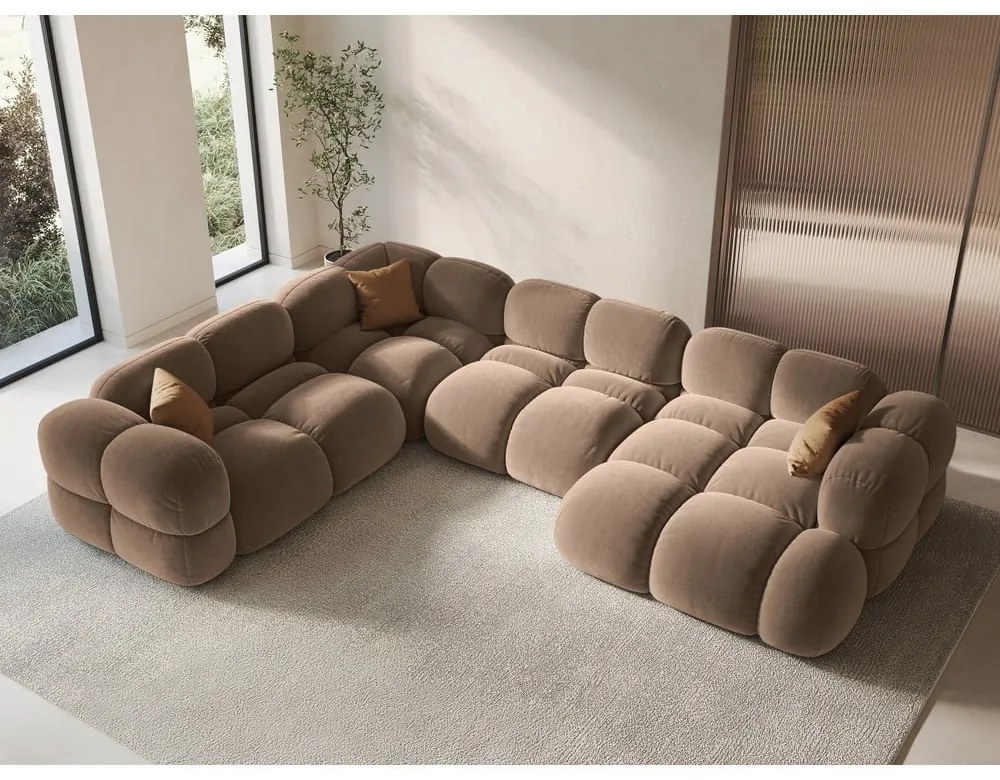 Colțar maro cu tapițerie din catifea (cu colț pe partea stângă/în formă de "U") Loretto – Cosmopolitan Design