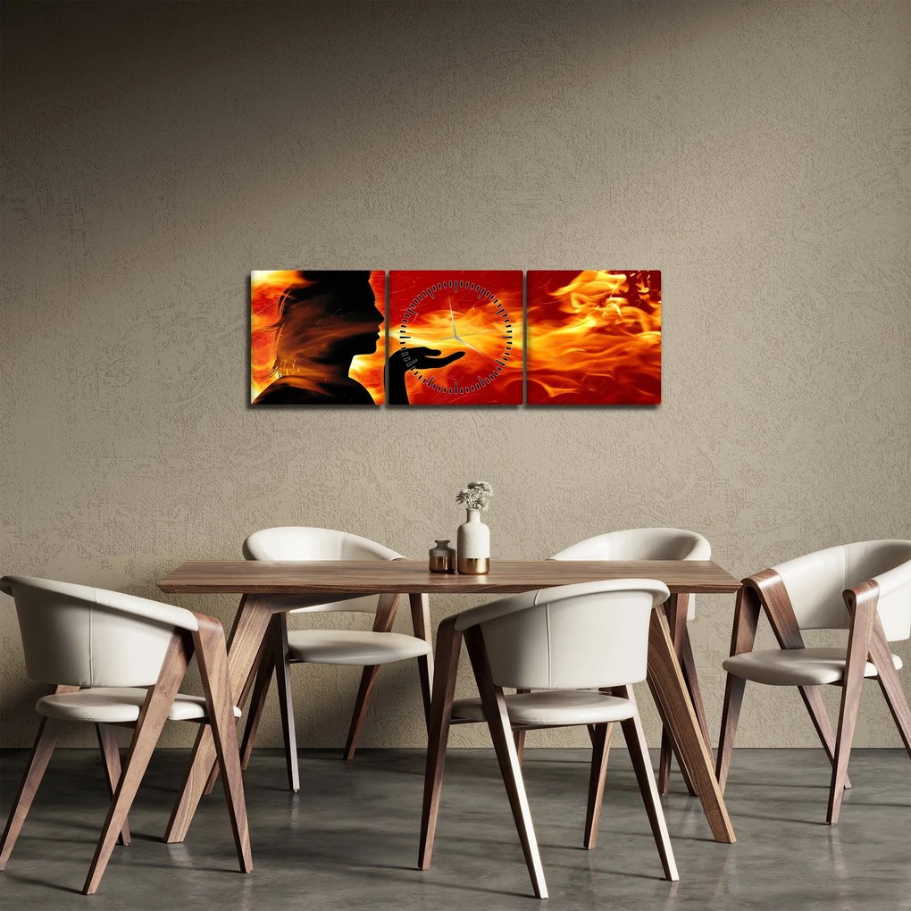 Tablou femeii în foc (cu ceas) (90x30 cm)