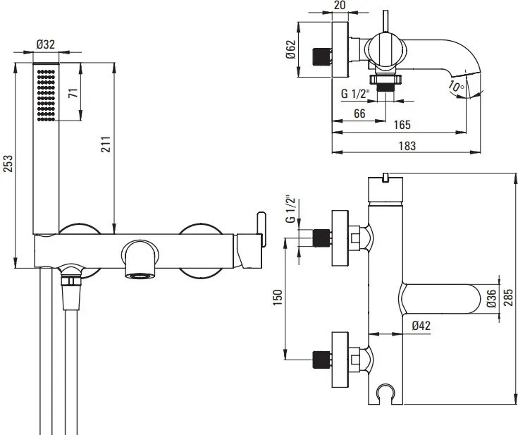 SILIA Baterie de cada cu set de dus BQS_N11M Finisaj: negru