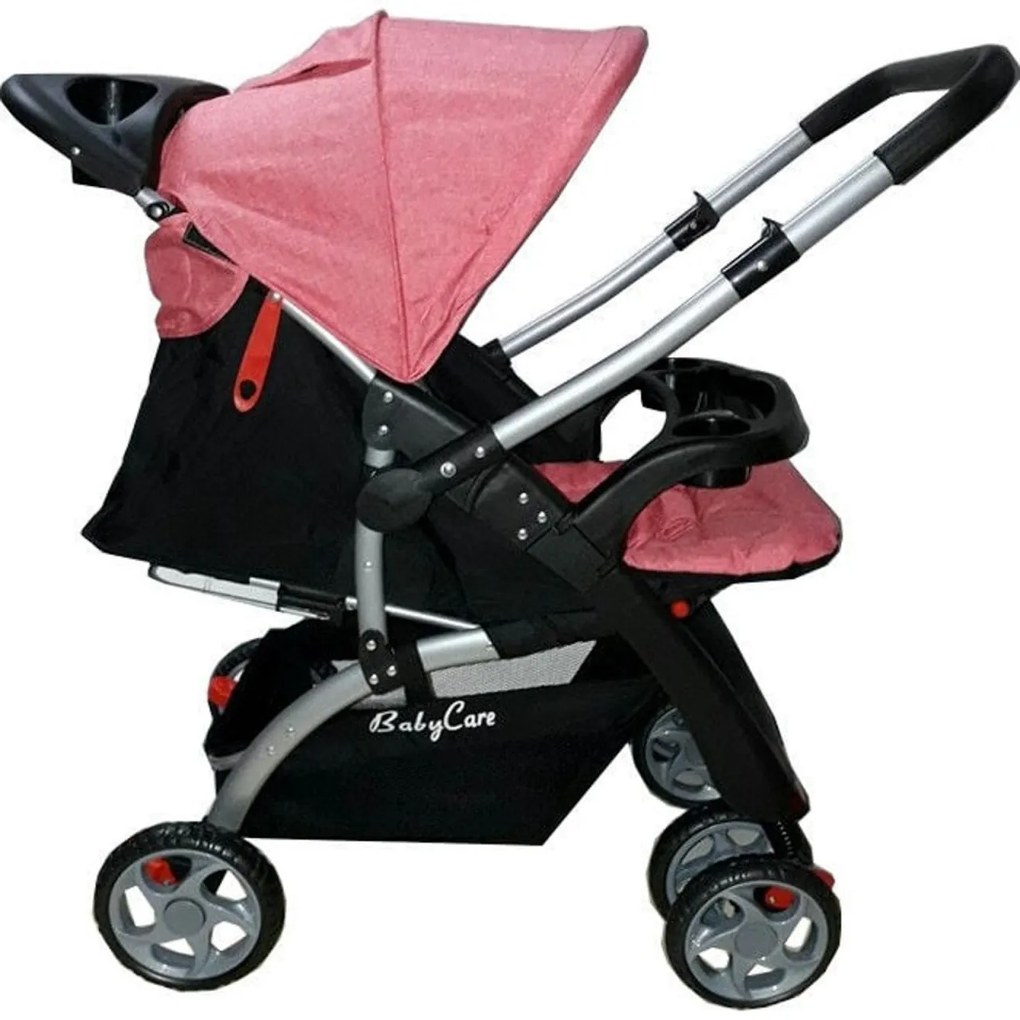 Carucior nou nascuti 2 in 1 BABY CARE™ PRO C18, Maner reversibil, Spatar reglabil in 3 trepte, Amortizoare, Frana picior,Pliabil ,ROZ