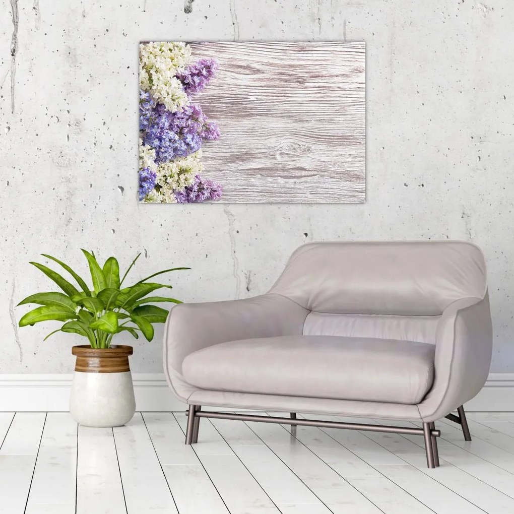 Tablou pe sticlă - Liliac pe lemn (70x50 cm)