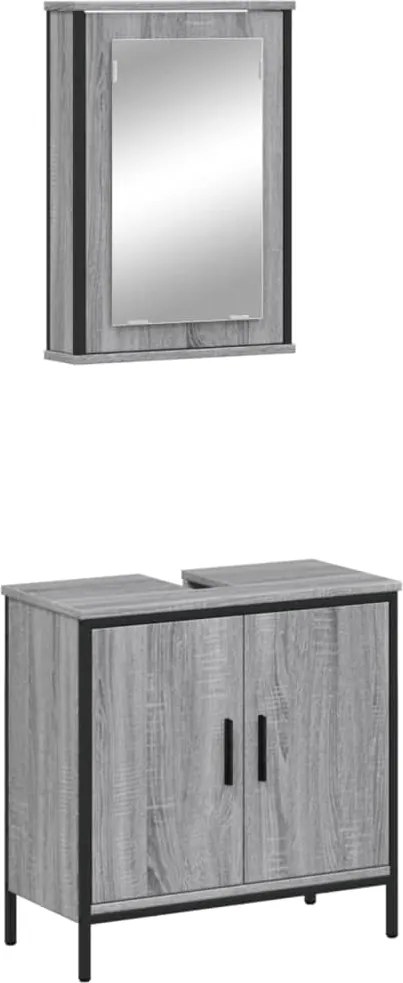 vidaXL Set mobilier de baie, 2 piese, gri sonoma, lemn prelucrat