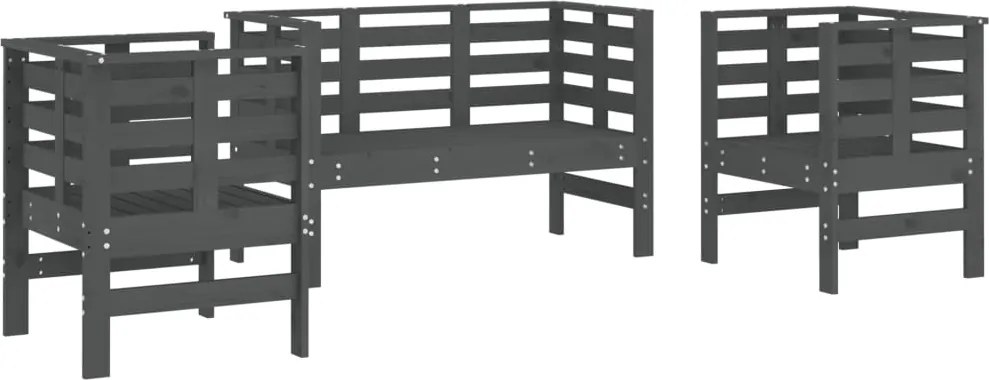 vidaXL Set mobilier de grădină, 3 piese, gri, lemn masiv de pin