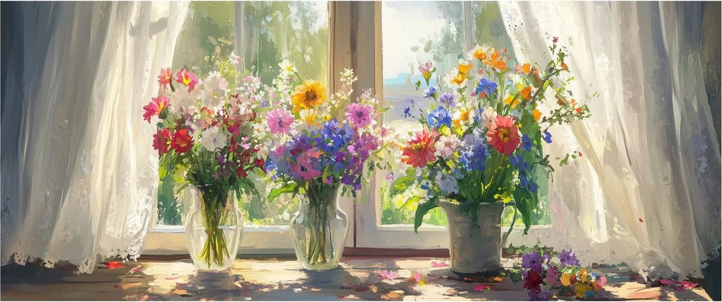 Tablou - Buchet la fereastră (120x50 cm)