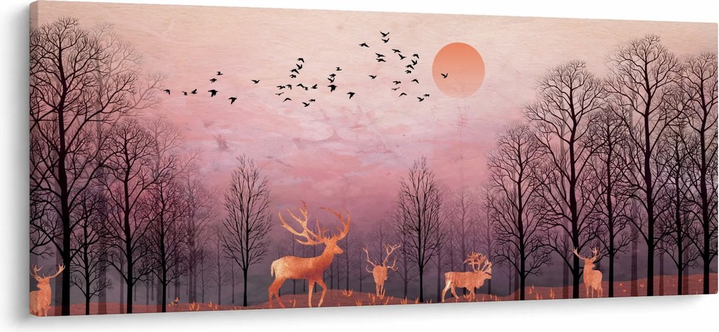 Tablou - Căprioare în strălucirea apusului de soare (120x50 cm)