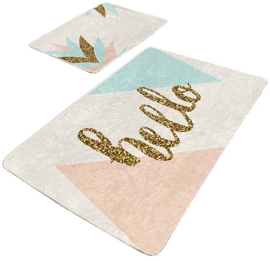 Covorașe de baie crem/aurii 2 buc. din catifea 60x100 cm Hello – Mila Home