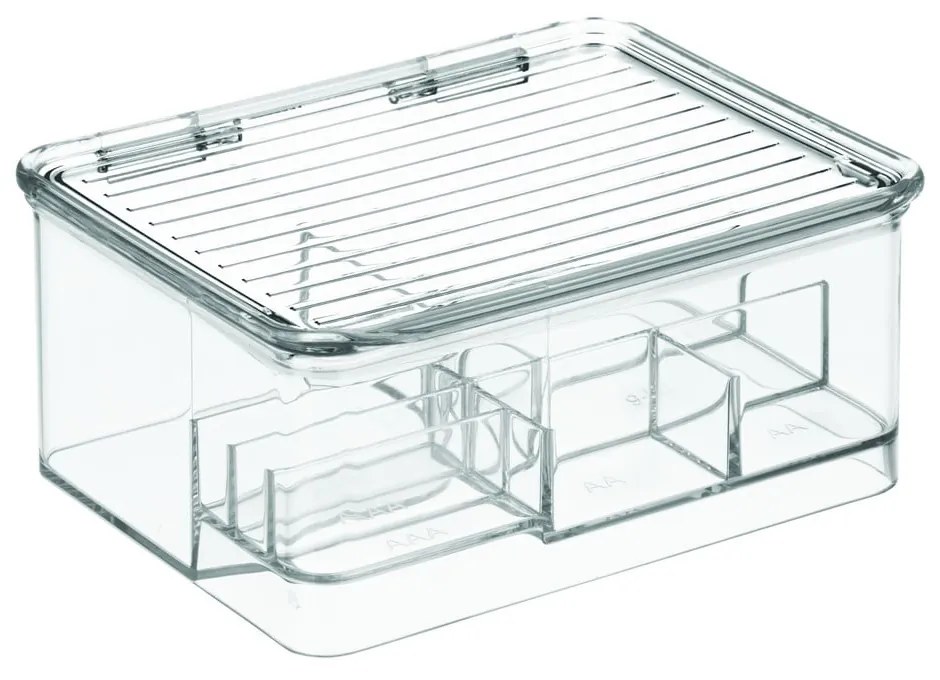 Organizator transparent compartimentat cu capac iDesign Linus, 17 x 14 cm