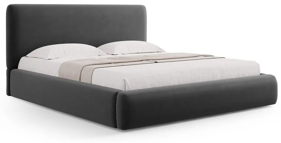 Pat matrimonial gri închis tapițat cu spațiu de depozitare cu somieră 160x200 cm Colonel – Cosmopolitan Design