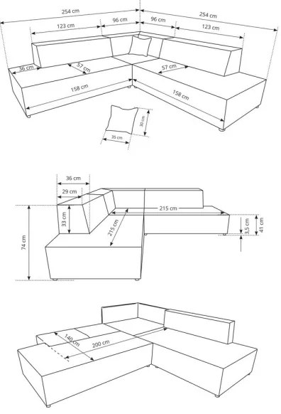 Colțar extensibil TERAMO, formă L, cu spațiu de depozitare, șezlong pe partea dreaptă, bej