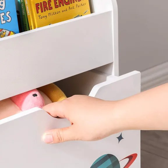 Organizator De Jucarii, Cu 3 Rafturi, Cu Roti, Multifunctional, Alb