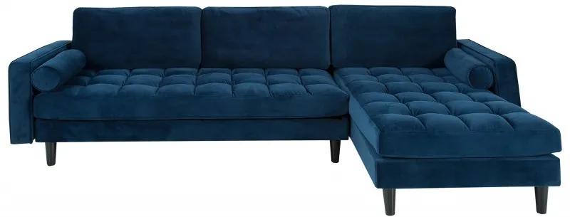 Canapea cu colt albastru inchis din catifea si lemn 260 cm Cozy Blue Invicta Interior
