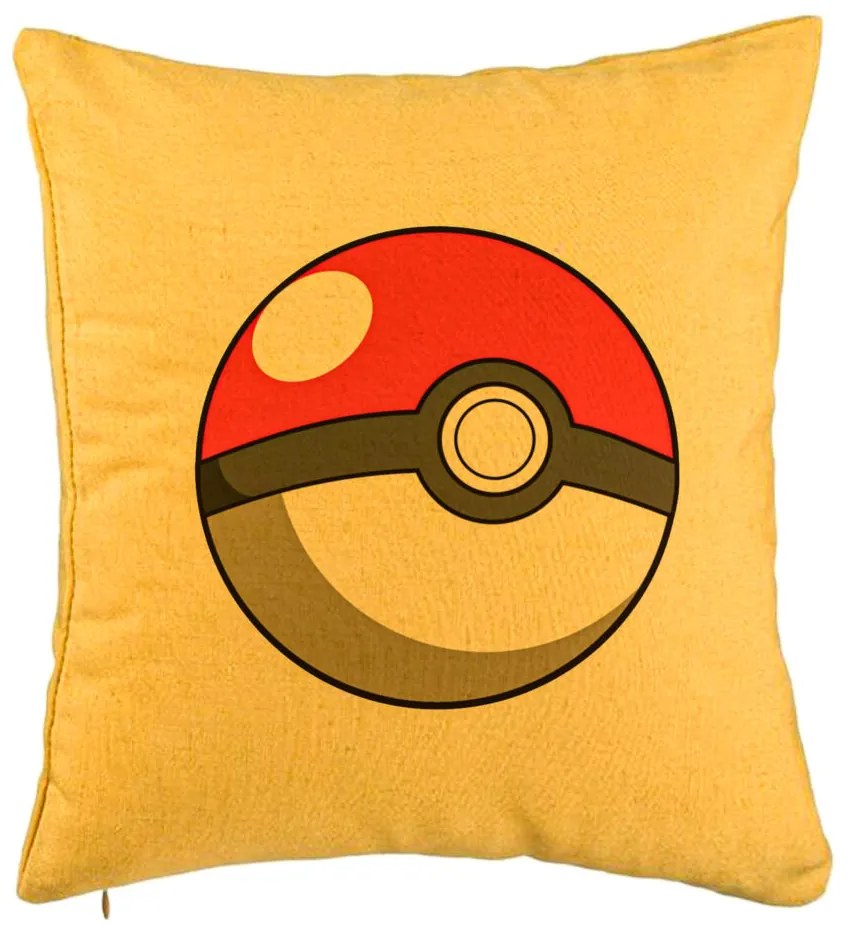 Perna Decorativa, Model copii Pokeball, 40x40 cm, Galben, Husa Detasabila, Burduf