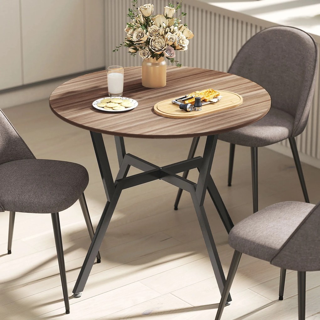 HOMCOM Masă Rotundă de Sufragerie pentru 2 Persoane cu Suport în X, Masă Modernă din Lemn și Oțel, Ø90x76 cm, Maro | Aosom Romania