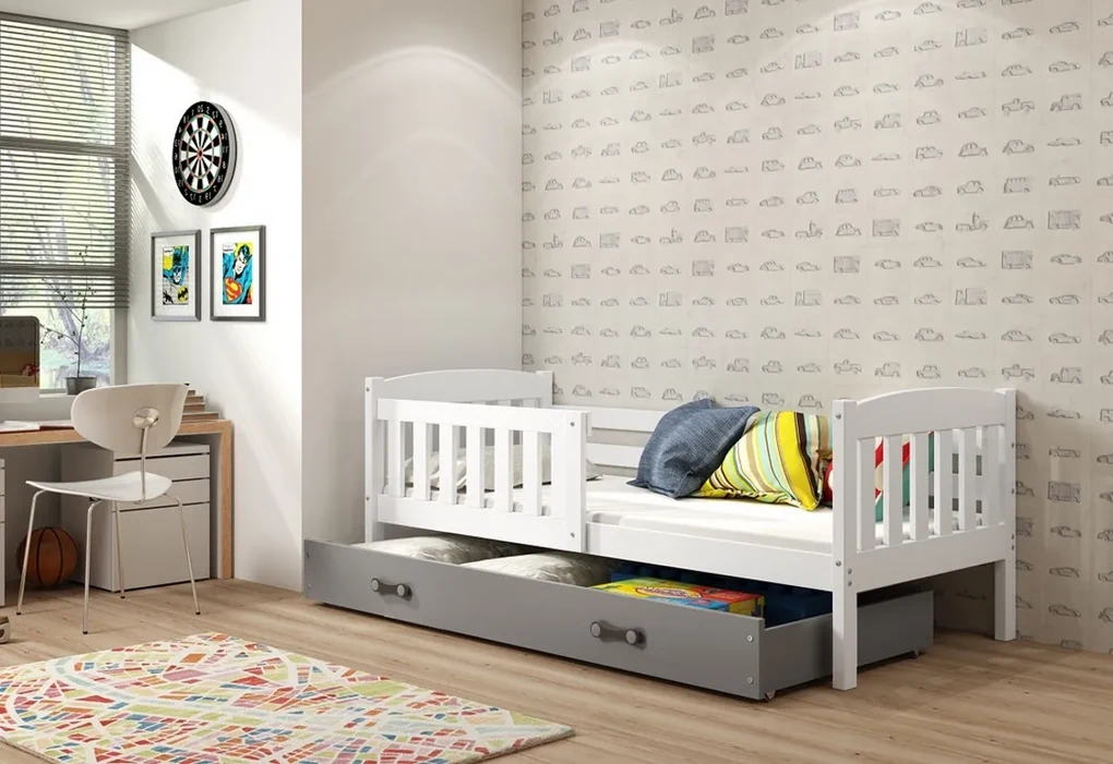 Supermobel Pat pentru copii KUBUS P1 + SD + saltea + somieră GRATIS, 80x190, alb, alb
