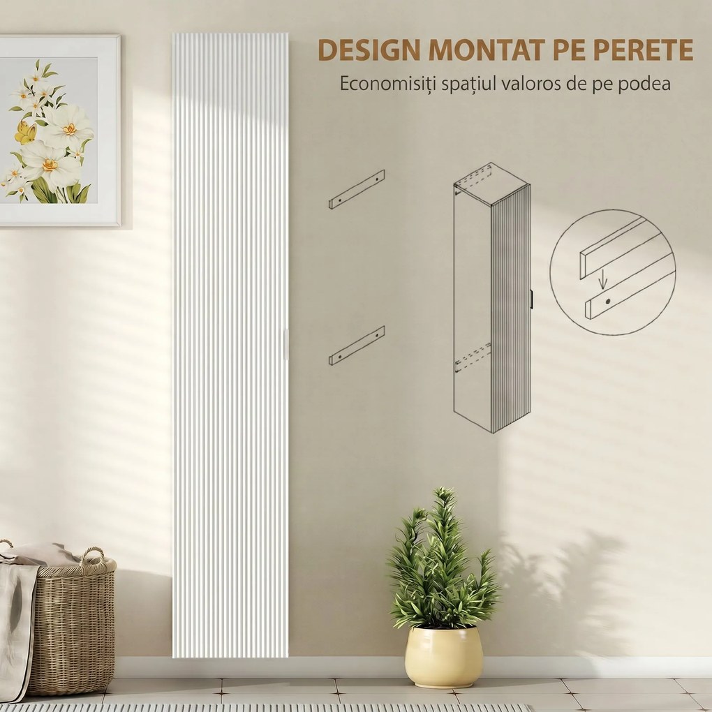 HOMCOM Dulap de Baie Suspendat Coloană cu Rafturi Reglabile și Închidere Soft Close, 30x31.5x160 cm, Alb | Aosom Romania