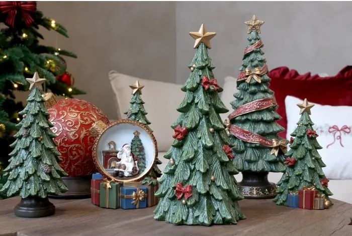 Decorațiune brad de Crăciun, verde, din acril, pictată manual, cu panglici și fundițe, 15x40 cm, „Noël"