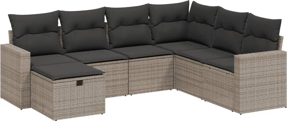 vidaXL Set canapele de grădină, 7 piese, cu perne, gri, poliratan