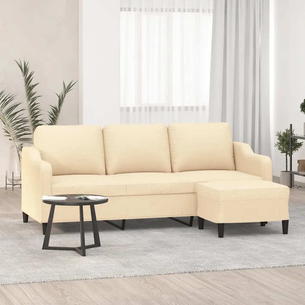 3153513 vidaXL Canapea cu 3 locuri cu taburet, crem, 180 cm, material textil