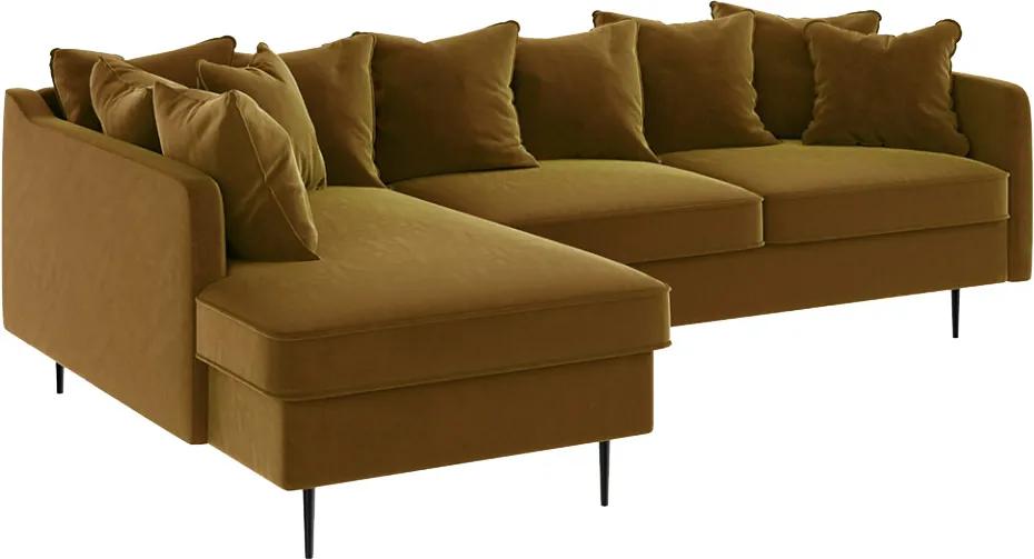 Canapea cu colt galbena din catifea si lemn pentru 4 persoane Esme Left Mesonica