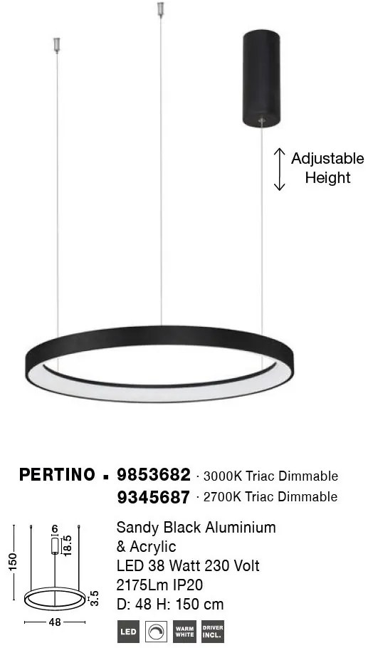 Lustra LED dimabila design circular PERTINO D-48cm