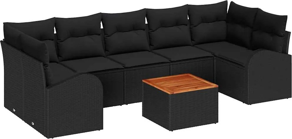 vidaXL Set de canapele pentru grădină cu pernă 8 pcs Negru poliratan