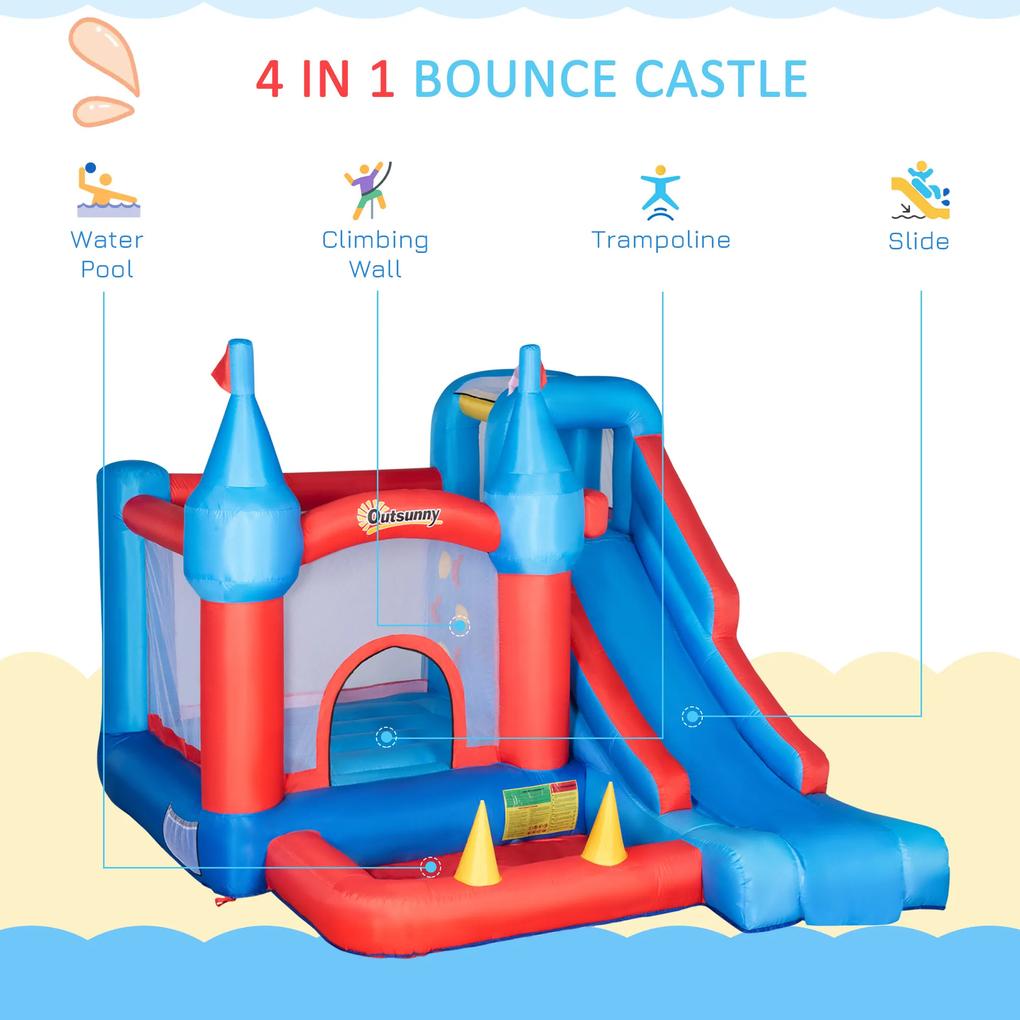 Castel pentru Copii 4 in 1 Outsunny cu Geanta de transport pompa 450 W 3,3x2,8x2,1m | Aosom RO