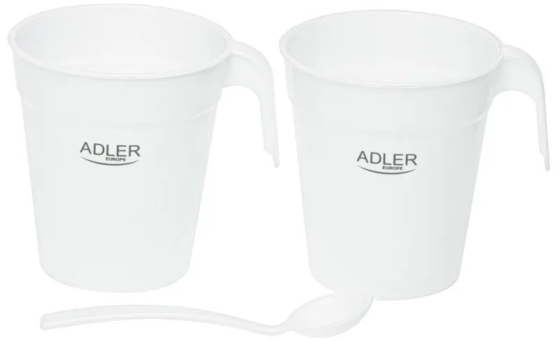 Cana electrica Adler AD 1381, 900W, 0,5 L, 2 cani si lingura, Protectie fierbere fara apa, Alb
