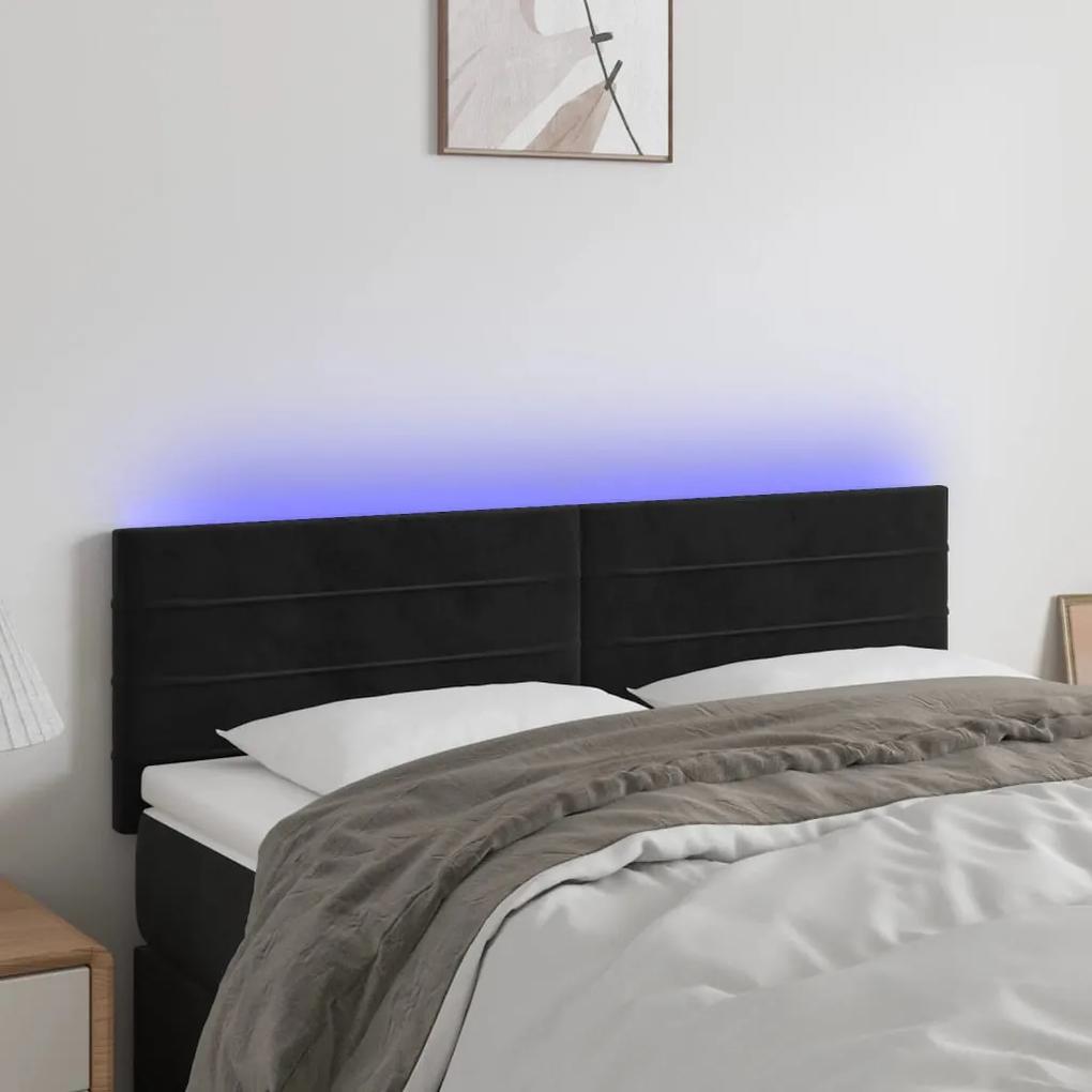 3121802 vidaXL Tăblie de pat cu LED, negru, 144x5x78/88 cm, catifea
