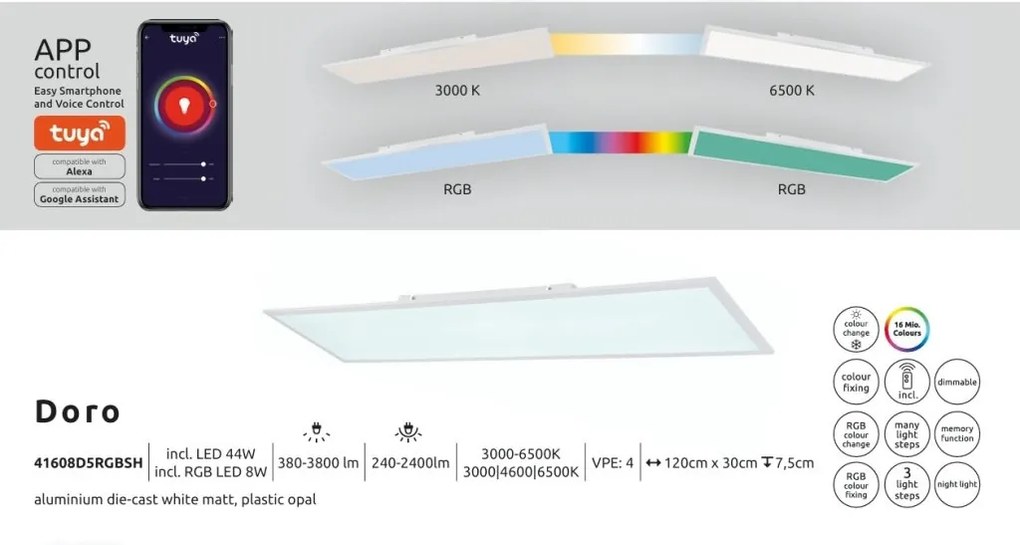 Plafoniera Smart LED RGB dimabila cu telecomanda Doro