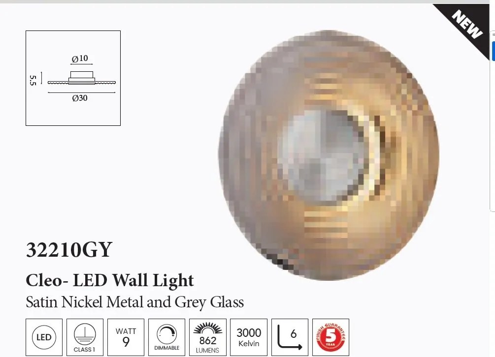 Aplica LED metal nickel satin sticla gri Cleo