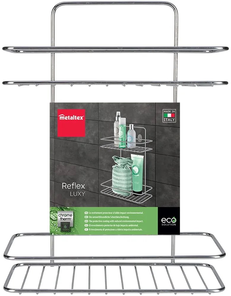 Raft pentru baie argintiu lucios de agățat/autoadeziv din oțel Luxy – Metaltex
