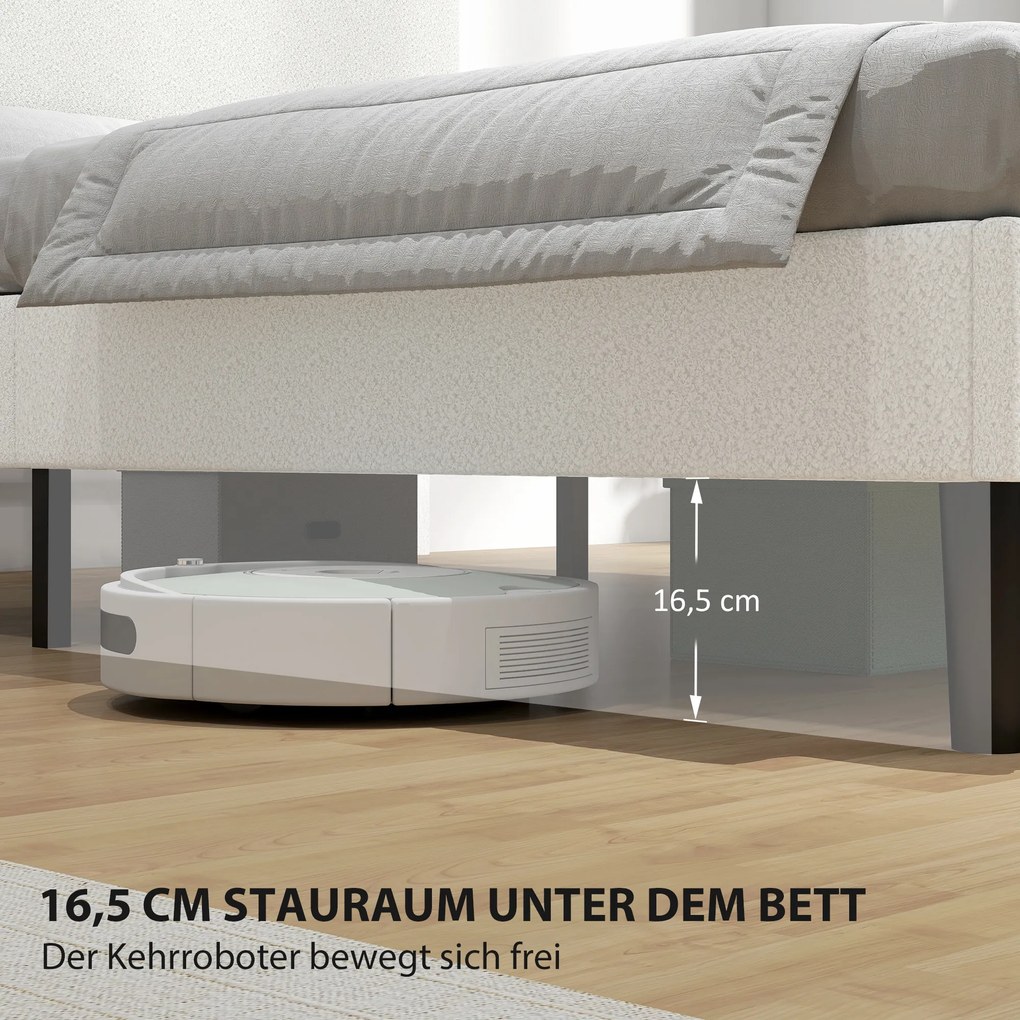 HOMCOM Cadru pat single cu tăblie căptușită cu Teddy-Fleece, cadru metalic pentru pat, montaj ușor, alb | Aosom Romania