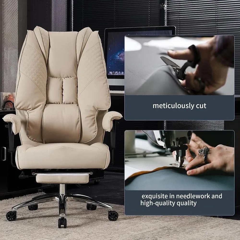 Scaun directorial, Rezistent 180 kg, Sezut cu Arcuri Metalice și Spumă, cotiere reglabile inaltime, piele PU, Bej