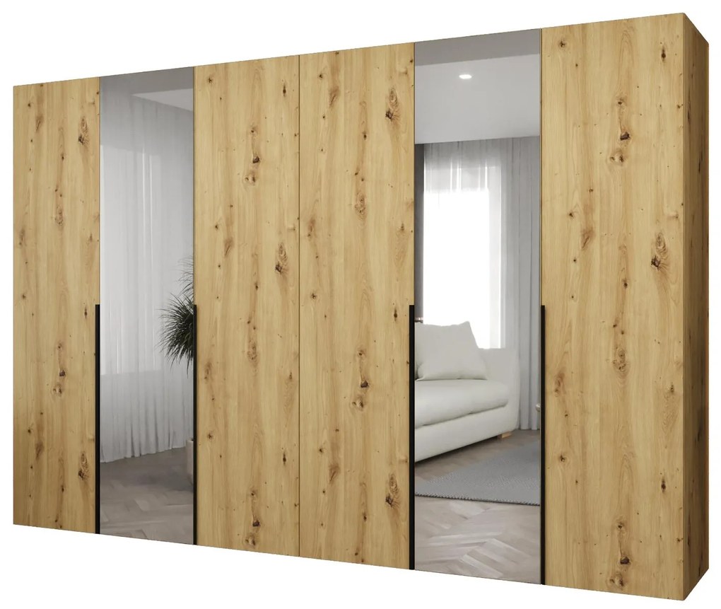 Dulap de haine 300 cm Alice 2 (Stejar artisan + Negru). 1126190