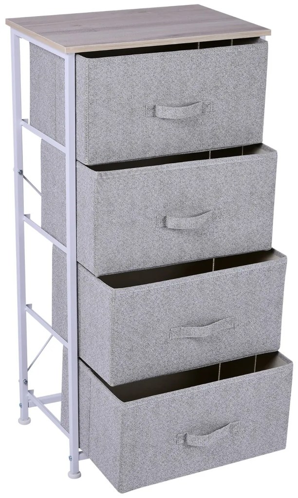 Homcom Mobila Container cu 4 Sertare din Lin Panou Sasiu in Otel Vopsea Praf Raft Superior in MDF Max:25 kg 45x30x92cm