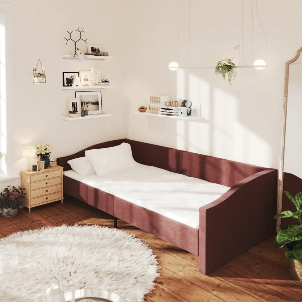 3080412 vidaXL Pat de zi cu saltea & USB, violet, 90x200 cm, textil