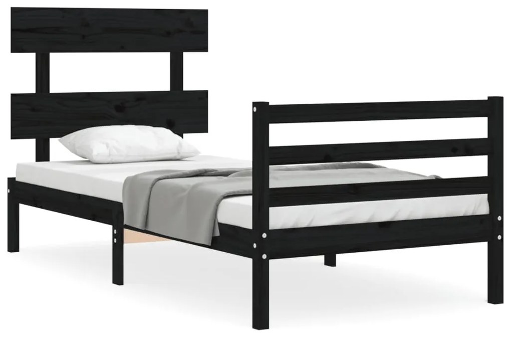 3195080 vidaXL Cadru de pat cu tăblie, negru, 90x200 cm, lemn masiv