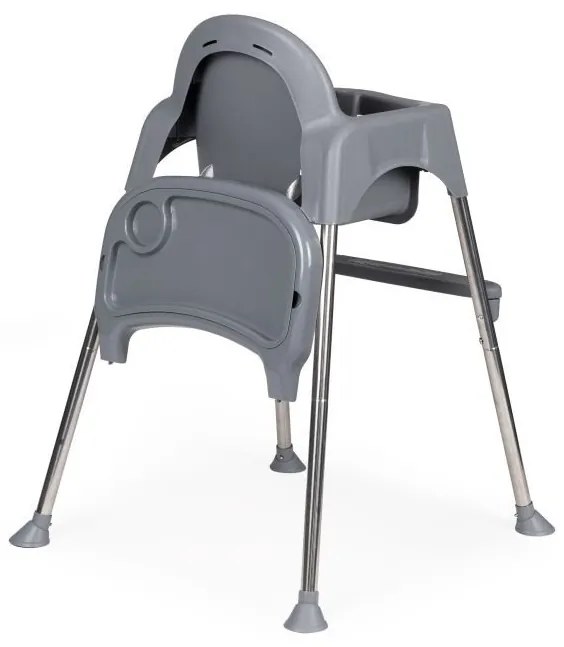 Scaun de hrănire 2 în 1 cu tavă și centuri gri