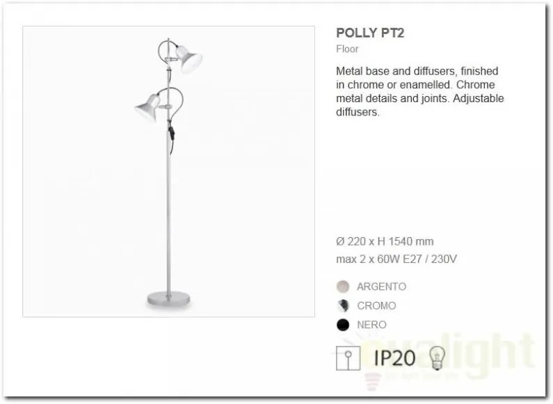 Lampadar, lampa de podea POLLY PT2 Nero 061139