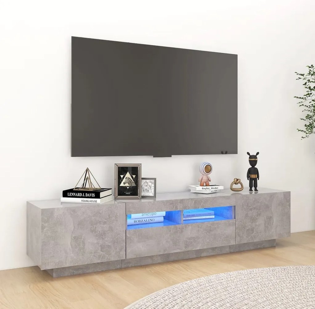 vidaXL Comodă TV cu lumini LED, gri beton, 180x35x40 cm