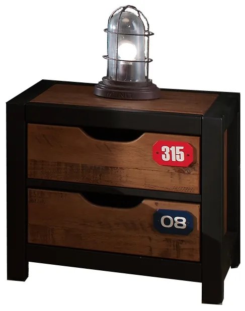 Set Mobilier Cameră Copii ALEX, 2 Piese, Pat 90x200 cm, Somieră Inclusă, Pin Masiv, Detalii Funky – Vipack