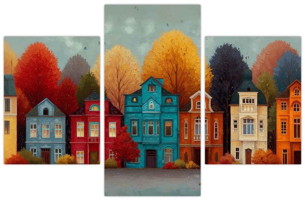 Tablou - Oraș de toamnă pictat (90x60 cm)