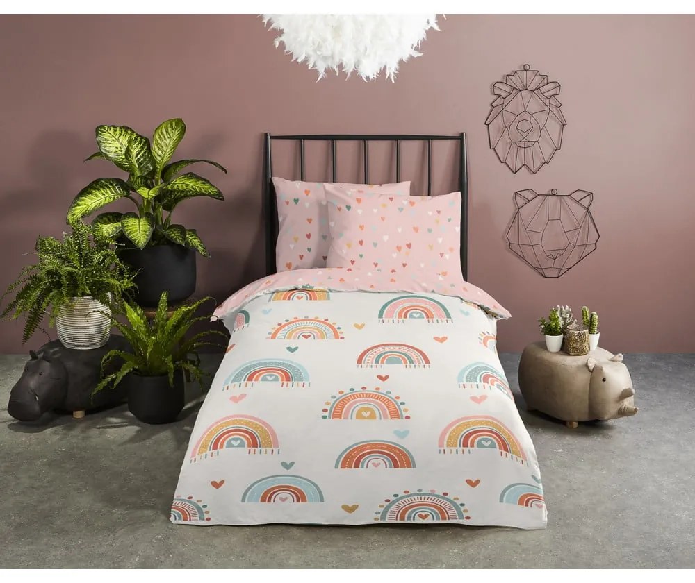 Lenjerie de pat pentru copii roz-bej din bumbac pentru pătuț 100x135 cm Louie – Good Morning