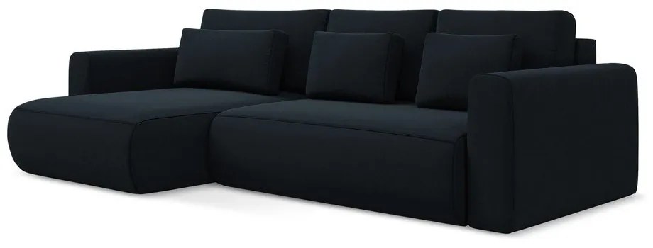 Colțar albastru închis extensibil/cu spațiu de depozitare cu tapițerie din catifea (cu colț pe partea stângă/cu șezlong) Kapua – Makamii