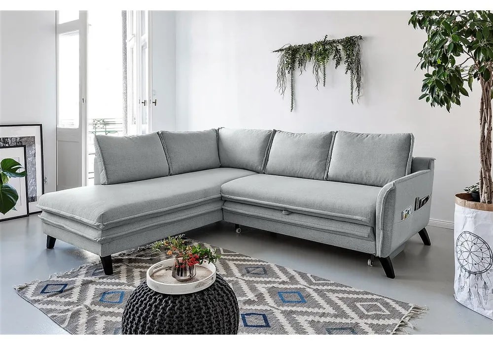 Colțar extensibil cu șezlong pe partea stângă Miuform Charming Charlie L, gri deschis