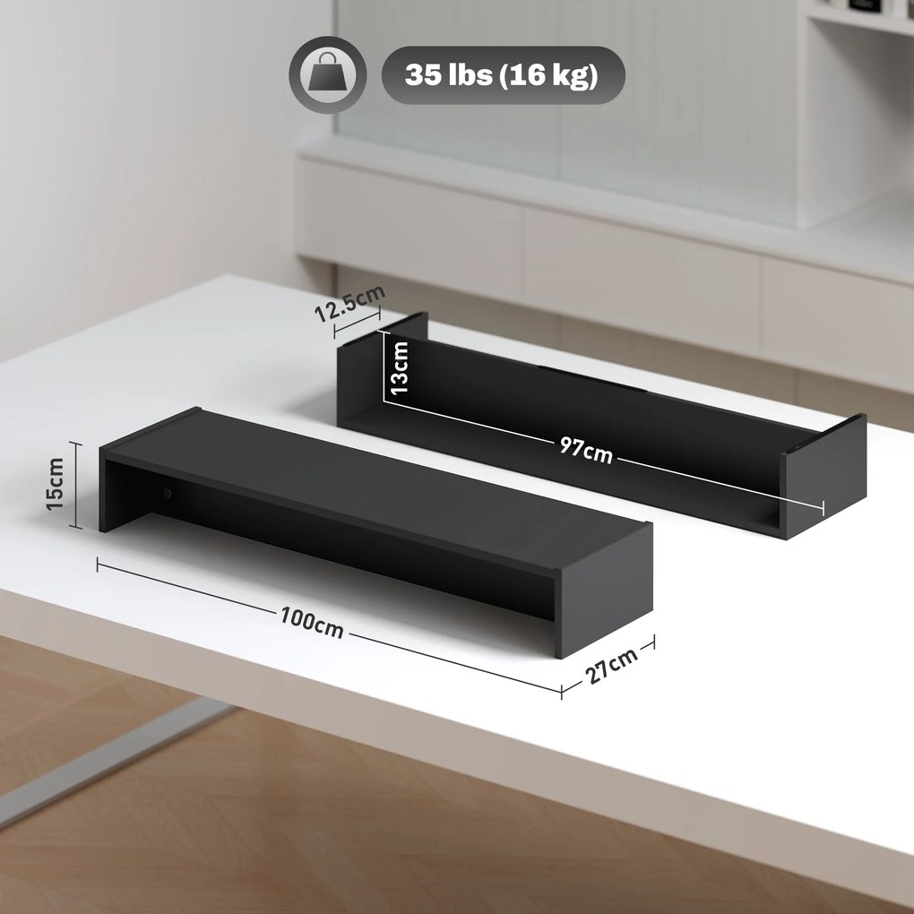 HOMCOM Suport Monitor PC până la 16 kg cu 2 Compartimente de Depozitare, 100x27x15 cm, Negru | Aosom Romania